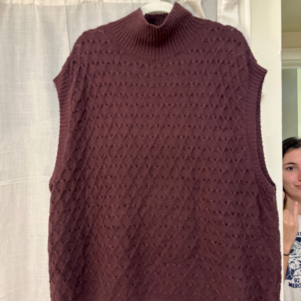 Free People Maroon Sleeveless Turtleneck Sweater